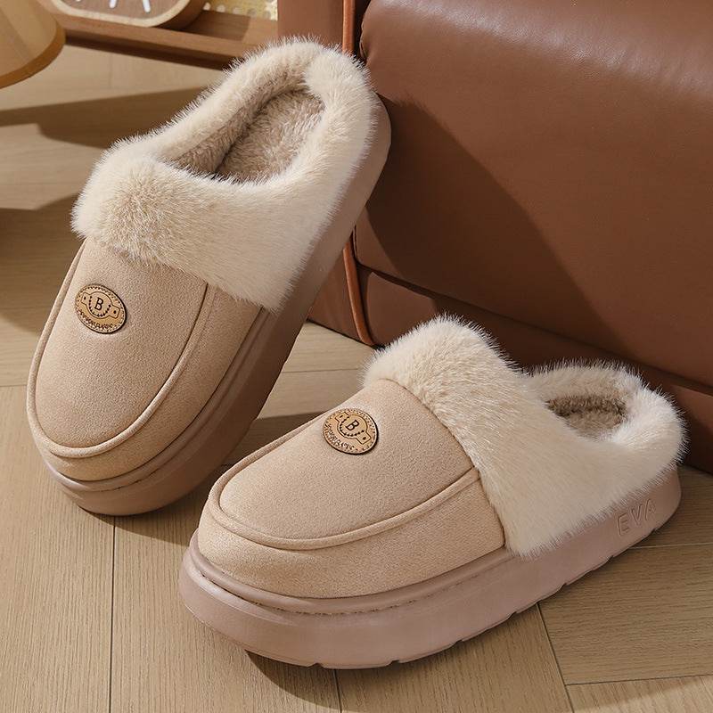 Winter Plush Slippers For Men Casual All-match Warm Suede House Shoes Indoor Non-slip Floor Bedroom Slipper - Velora