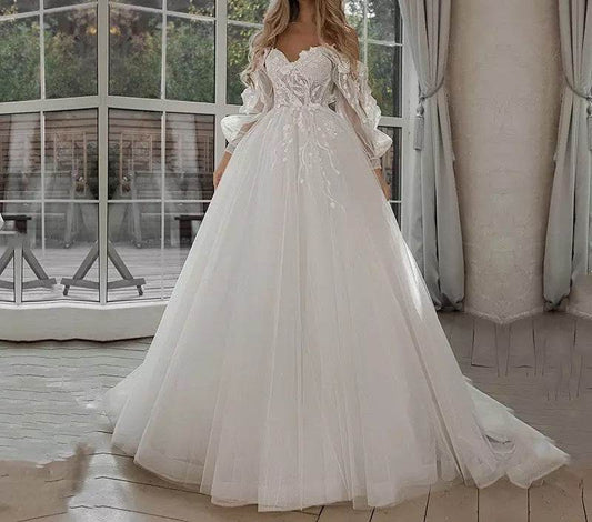 Boho Bride Gown Puff Sleeve Off Shoulder Wedding Dresses - Velora
