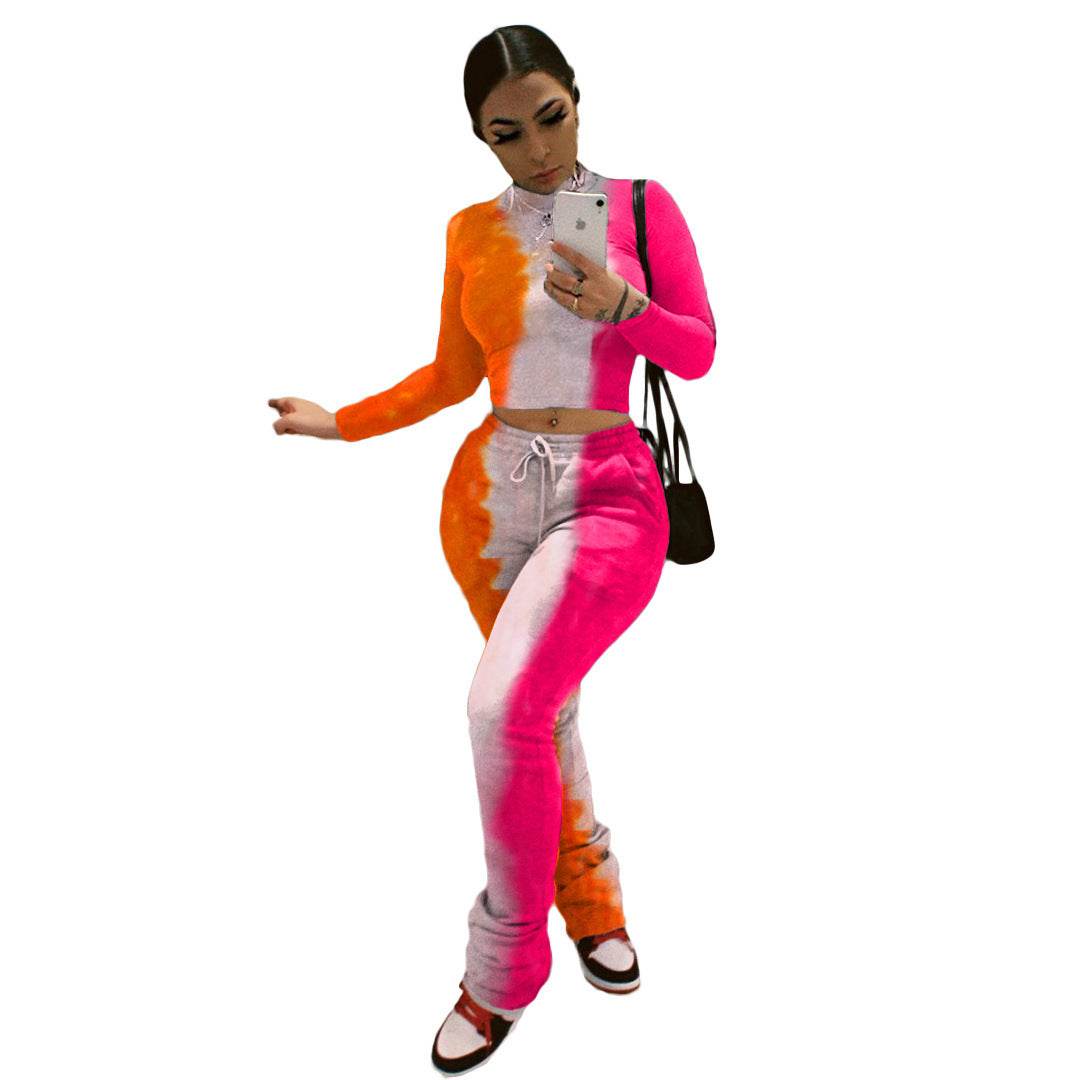 Tie-Dye 2pcs Women Long sleeve Drawstring Sweatsuit Outfit set - Velora