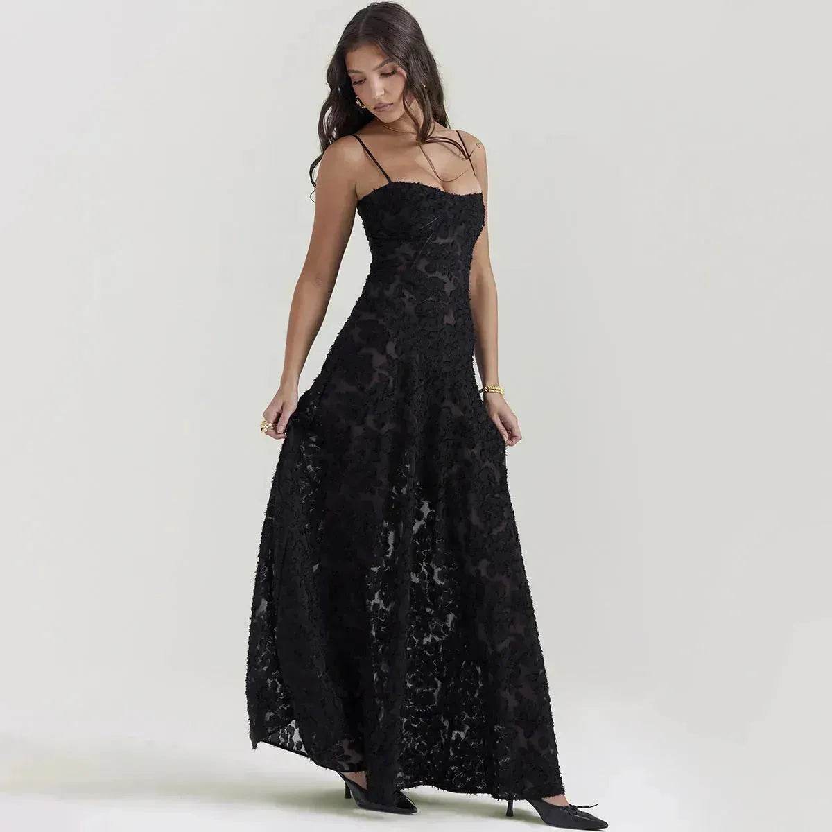 Fashion Suspender Lace Long Dress Summer Strapless Collar Elegant Evening Dresses For Women - Velora