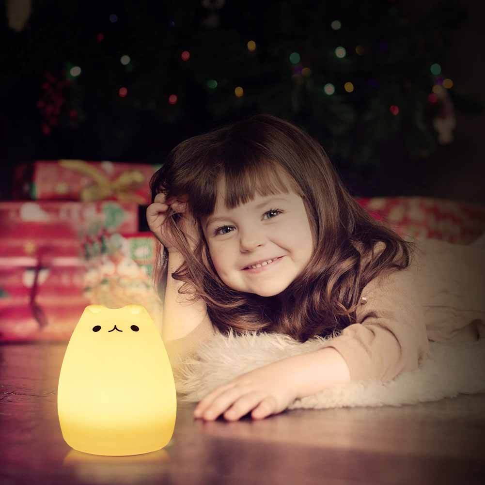 Children Night Light, EECOO Cute Cat Lamp Soft Silicone Sensitive Tap Control Decompression Toy - Velora