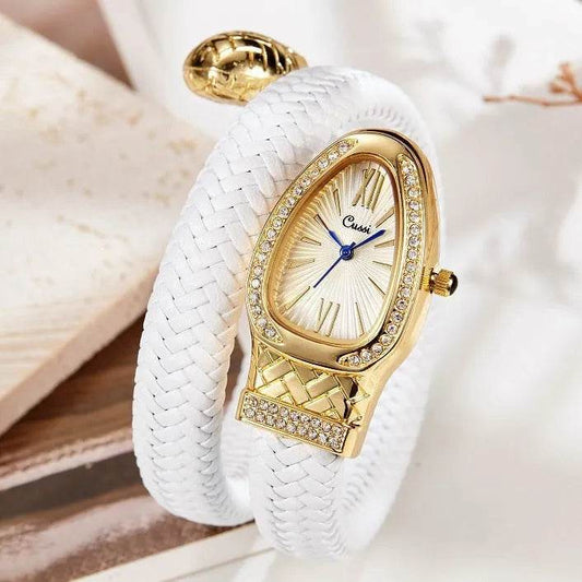Snake Watch Fashion, Quartz Watch With Diamond Leather Strap