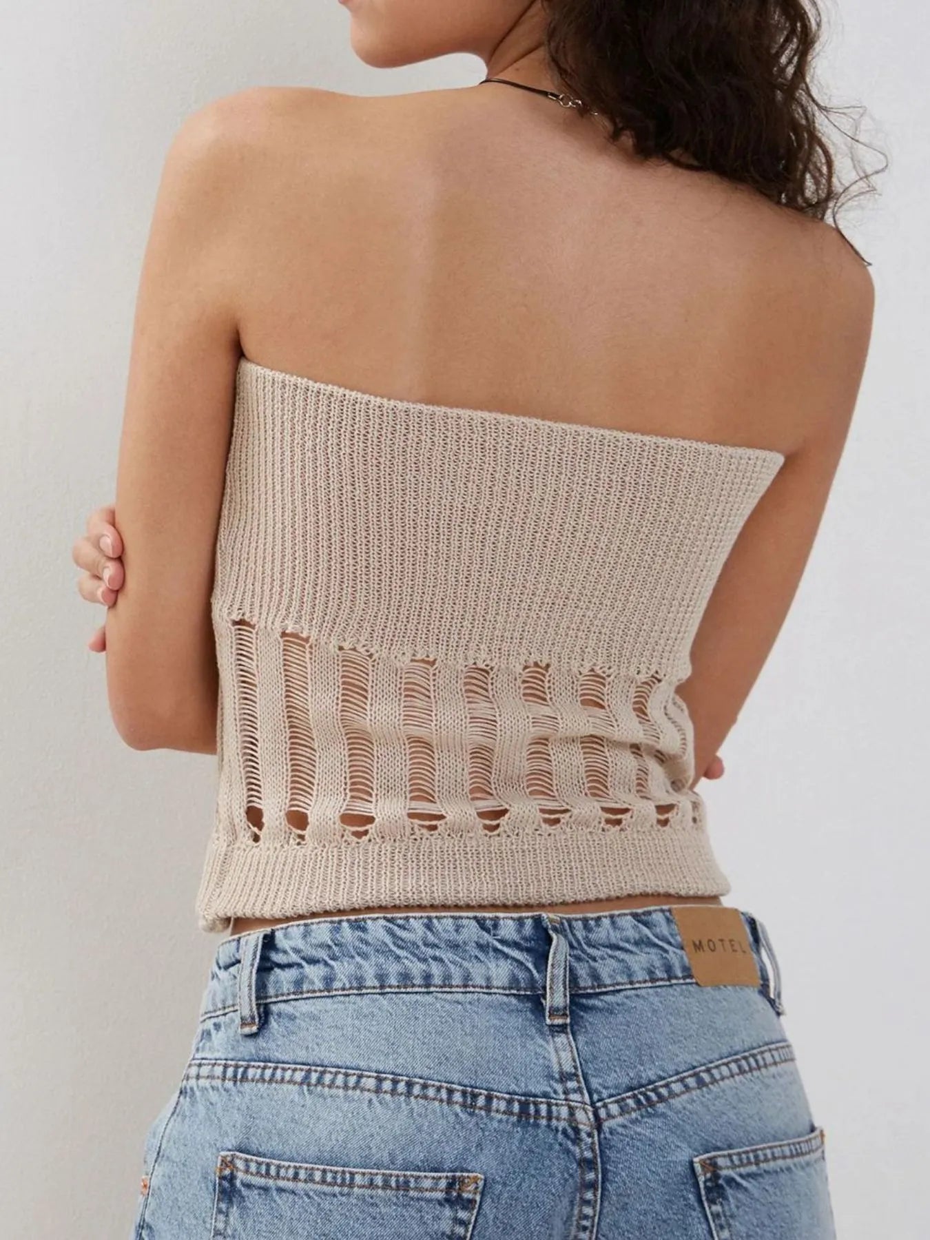 Openwork Knit Tube Top - Velora