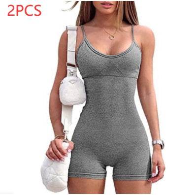 Spaghetti Strap Shorts Jumpsuit Sports Yoga Workout Tight Romper Women Fashion Fitness Sportwear - Velora