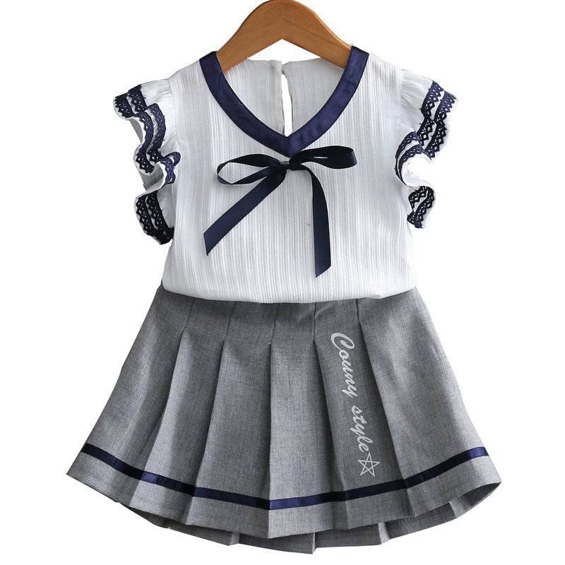 Girls' Suit Children's Clothing Summer Children Ruffled Short Sleeves - Velora