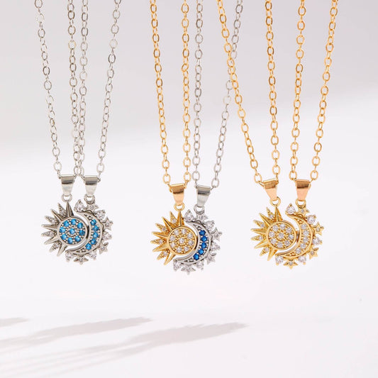 2pcs Necklace Sun And Moon Magnetic Pendant Clavicle Chain Necklace For Couple Lovers - Velora