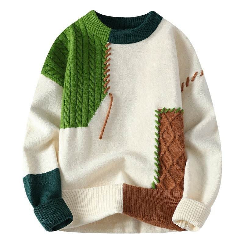 Colorblock Pullover Sweater Winter Fashion Long Sleeve Top Men's Clothing - Velora