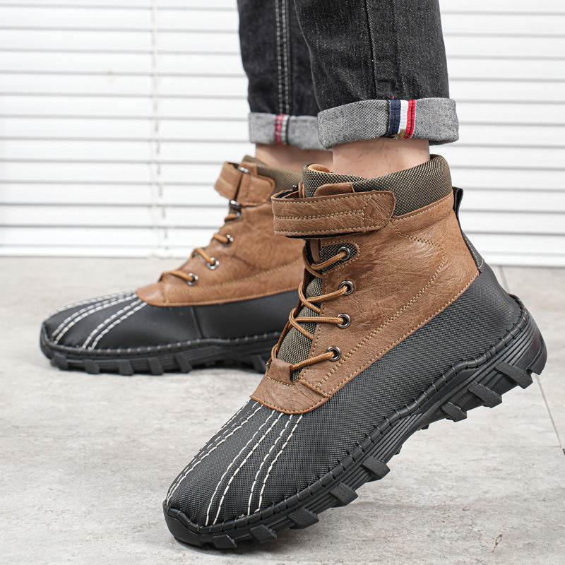 Winter Fleece Lace-up Snow Boots For Men Women Waterproof And Anti-slip Outdoor Work Boot Fashion Warm Mid-tube Cotton Shoes Men - Velora