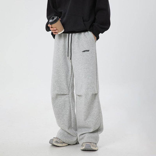 Split Pleated Design Casual Pants Autumn And Winter Embroidery - Velora
