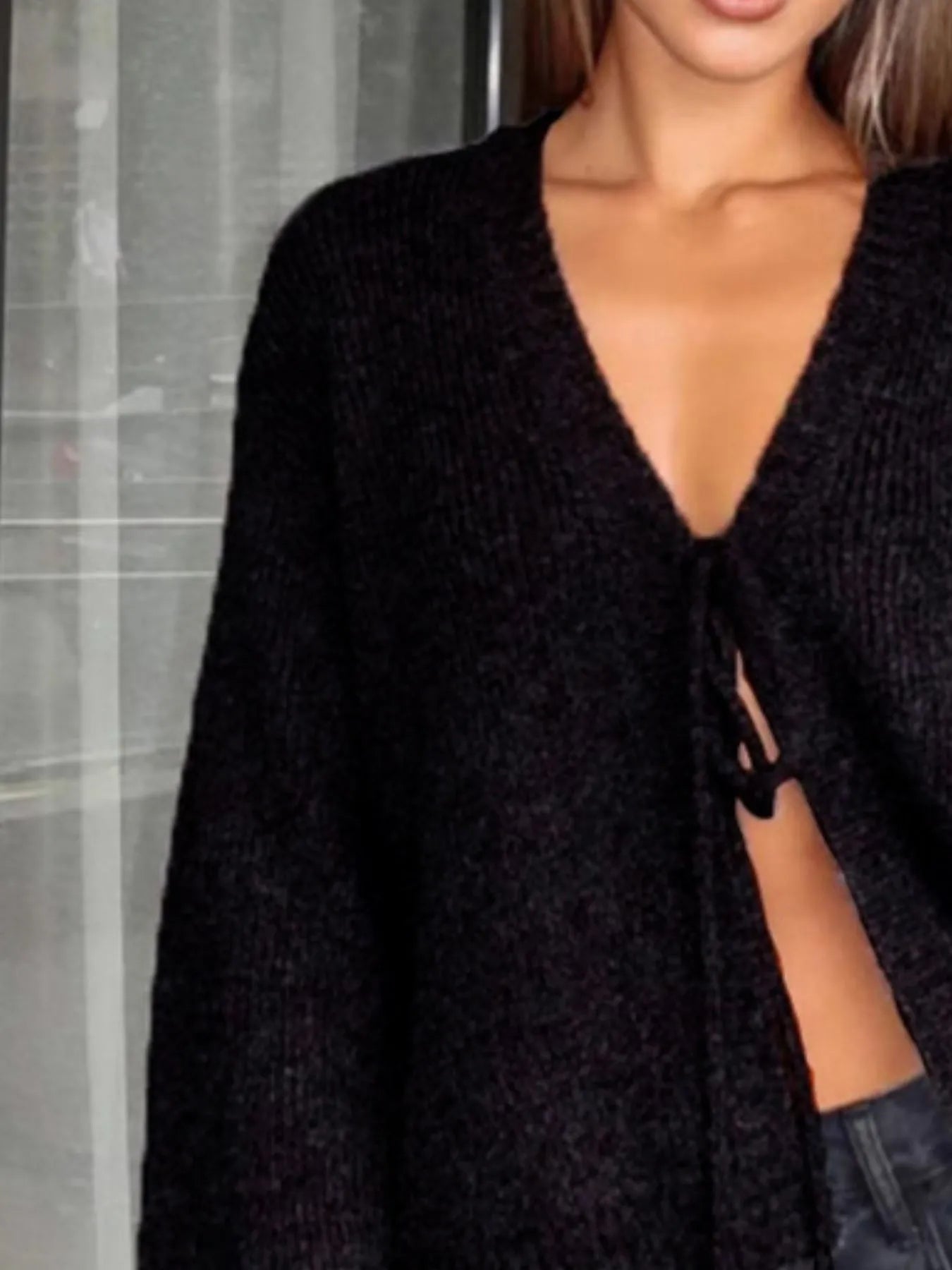 Open Front Tied Sweater Cardigan - Velora