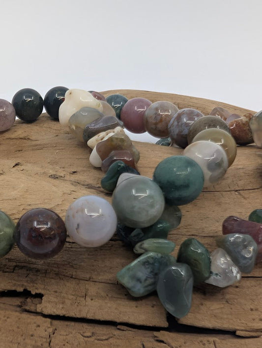 Indian Agate Bracelet — Chip & 8mm Round Beads