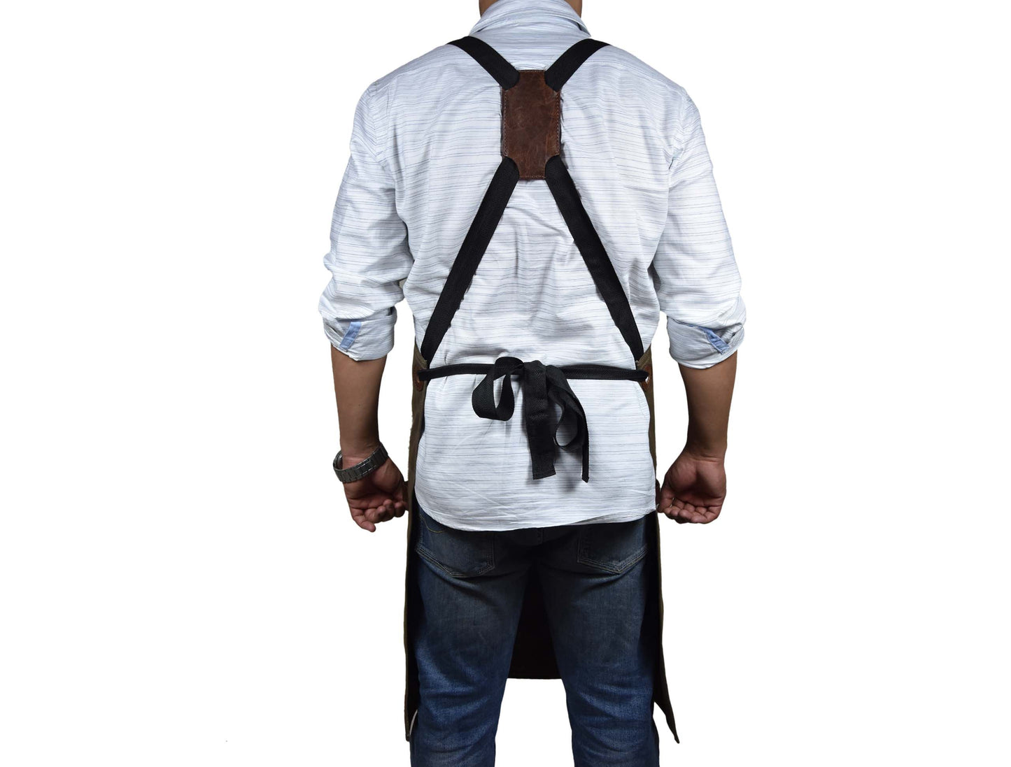Leather Canvas Apron - Seaweed Green - Velora Luxury Fashion