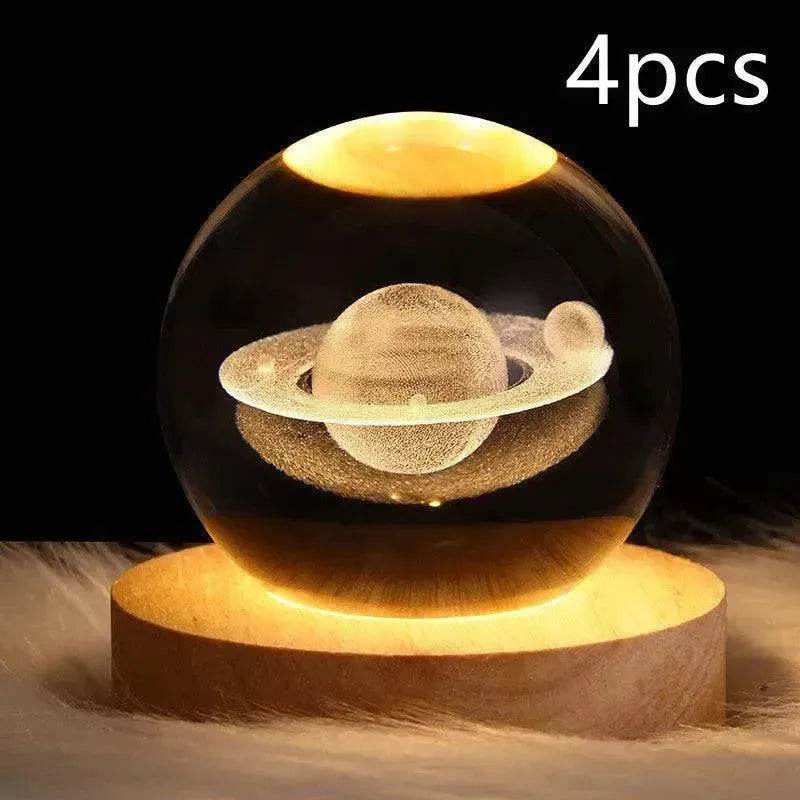 LED Night Light Galaxy Crystal Ball Table Lamp 3D Planet Moon Lamp Bedroom Home Decor For Kids Party Children Birthday Gifts - Velora