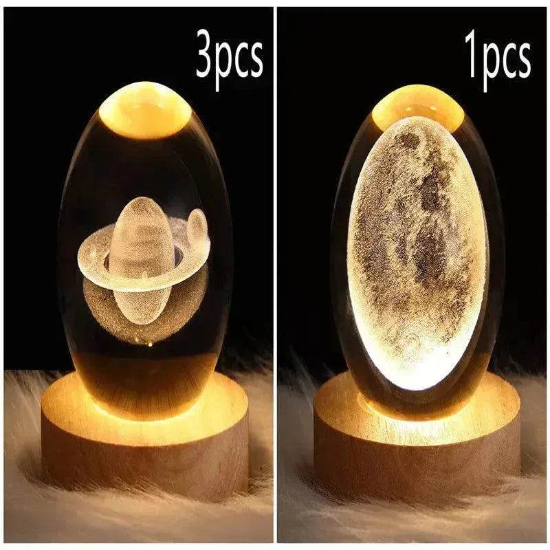 LED Night Light Galaxy Crystal Ball Table Lamp 3D Planet Moon Lamp Bedroom Home Decor For Kids Party Children Birthday Gifts - Velora