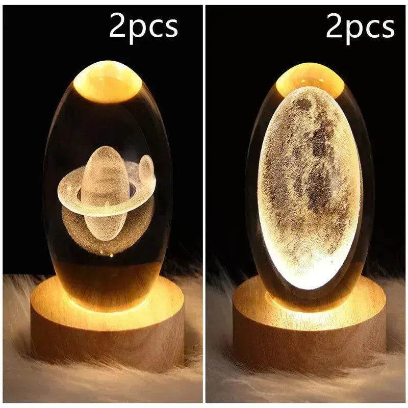 LED Night Light Galaxy Crystal Ball Table Lamp 3D Planet Moon Lamp Bedroom Home Decor For Kids Party Children Birthday Gifts - Velora