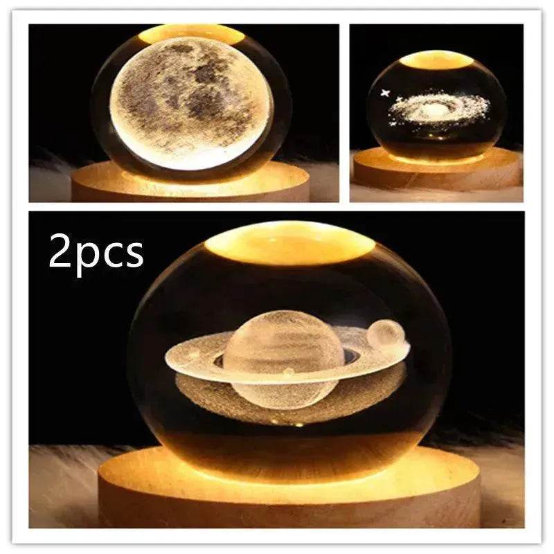 LED Night Light Galaxy Crystal Ball Table Lamp 3D Planet Moon Lamp Bedroom Home Decor For Kids Party Children Birthday Gifts - Velora