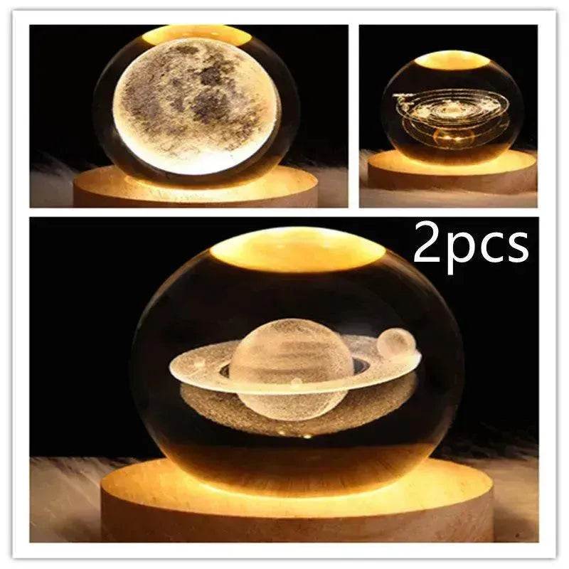 LED Night Light Galaxy Crystal Ball Table Lamp 3D Planet Moon Lamp Bedroom Home Decor For Kids Party Children Birthday Gifts - Velora