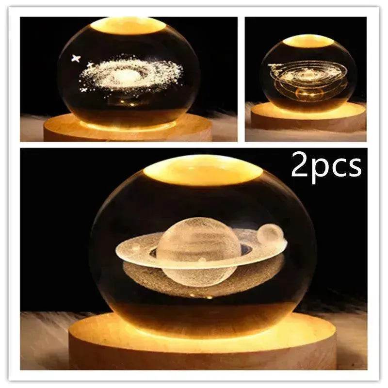 LED Night Light Galaxy Crystal Ball Table Lamp 3D Planet Moon Lamp Bedroom Home Decor For Kids Party Children Birthday Gifts - Velora