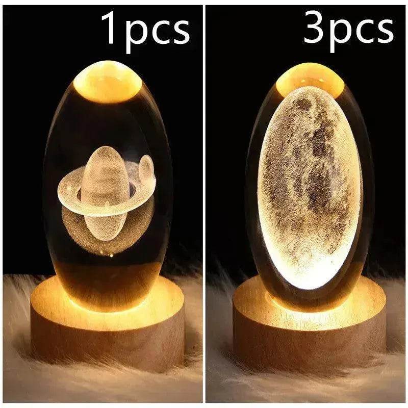 LED Night Light Galaxy Crystal Ball Table Lamp 3D Planet Moon Lamp Bedroom Home Decor For Kids Party Children Birthday Gifts - Velora