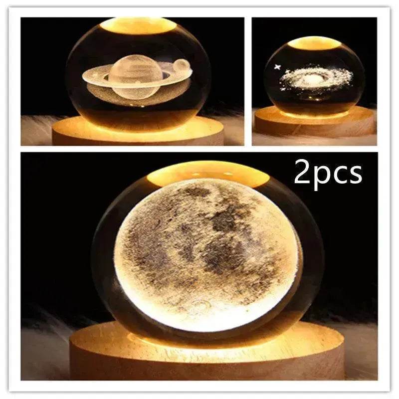 LED Night Light Galaxy Crystal Ball Table Lamp 3D Planet Moon Lamp Bedroom Home Decor For Kids Party Children Birthday Gifts - Velora
