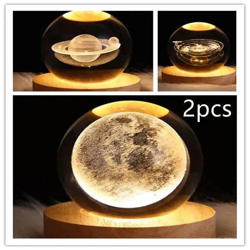 LED Night Light Galaxy Crystal Ball Table Lamp 3D Planet Moon Lamp Bedroom Home Decor For Kids Party Children Birthday Gifts - Velora