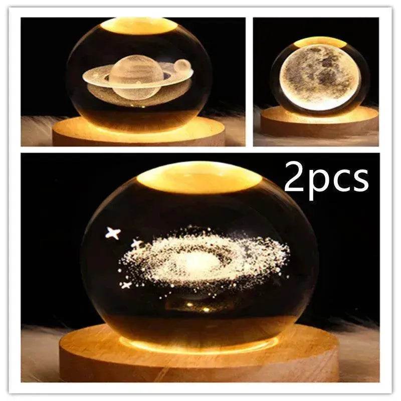 LED Night Light Galaxy Crystal Ball Table Lamp 3D Planet Moon Lamp Bedroom Home Decor For Kids Party Children Birthday Gifts - Velora