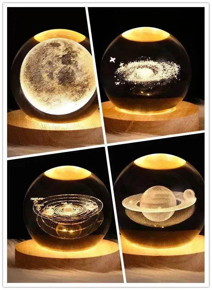 LED Night Light Galaxy Crystal Ball Table Lamp 3D Planet Moon Lamp Bedroom Home Decor For Kids Party Children Birthday Gifts - Velora