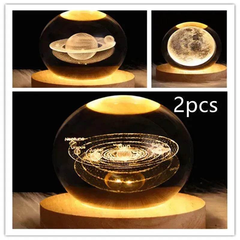 LED Night Light Galaxy Crystal Ball Table Lamp 3D Planet Moon Lamp Bedroom Home Decor For Kids Party Children Birthday Gifts - Velora