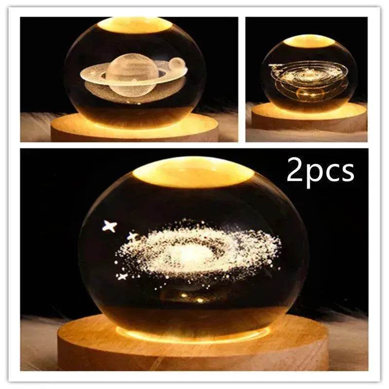 LED Night Light Galaxy Crystal Ball Table Lamp 3D Planet Moon Lamp Bedroom Home Decor For Kids Party Children Birthday Gifts - Velora