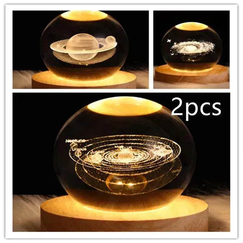 LED Night Light Galaxy Crystal Ball Table Lamp 3D Planet Moon Lamp Bedroom Home Decor For Kids Party Children Birthday Gifts - Velora