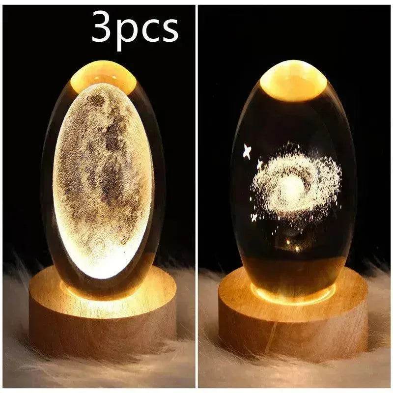 LED Night Light Galaxy Crystal Ball Table Lamp 3D Planet Moon Lamp Bedroom Home Decor For Kids Party Children Birthday Gifts - Velora
