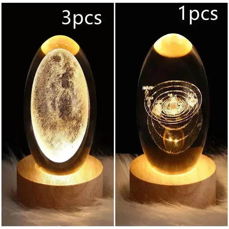 LED Night Light Galaxy Crystal Ball Table Lamp 3D Planet Moon Lamp Bedroom Home Decor For Kids Party Children Birthday Gifts - Velora