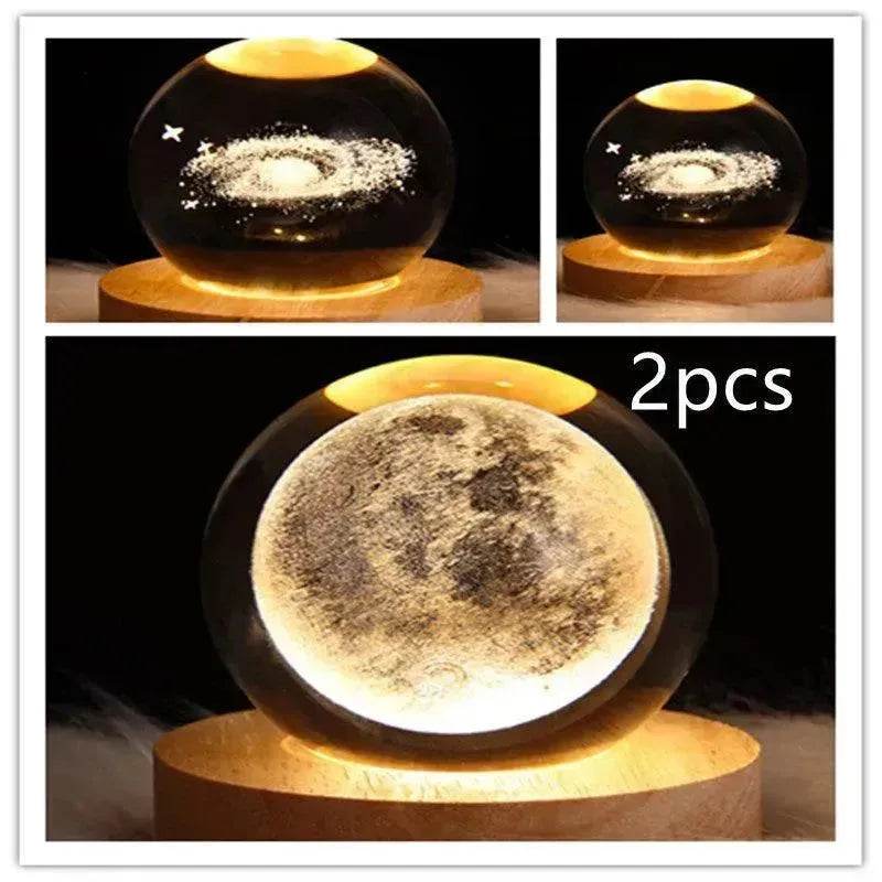 LED Night Light Galaxy Crystal Ball Table Lamp 3D Planet Moon Lamp Bedroom Home Decor For Kids Party Children Birthday Gifts - Velora