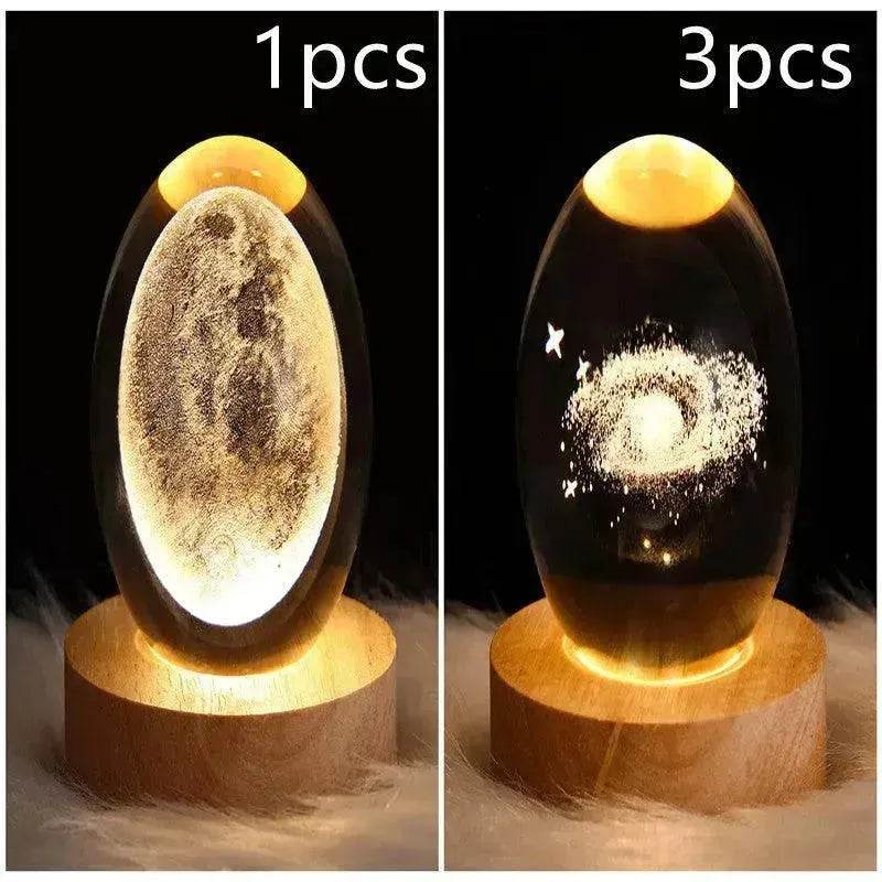LED Night Light Galaxy Crystal Ball Table Lamp 3D Planet Moon Lamp Bedroom Home Decor For Kids Party Children Birthday Gifts - Velora