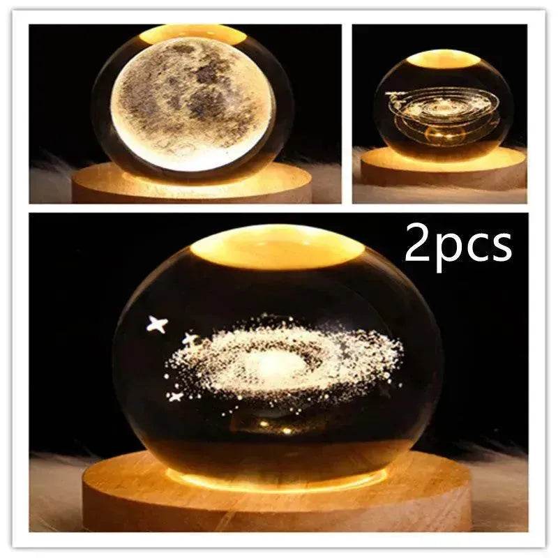 LED Night Light Galaxy Crystal Ball Table Lamp 3D Planet Moon Lamp Bedroom Home Decor For Kids Party Children Birthday Gifts - Velora