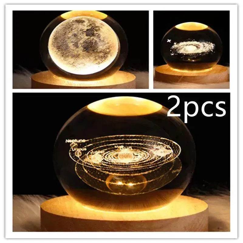 LED Night Light Galaxy Crystal Ball Table Lamp 3D Planet Moon Lamp Bedroom Home Decor For Kids Party Children Birthday Gifts - Velora