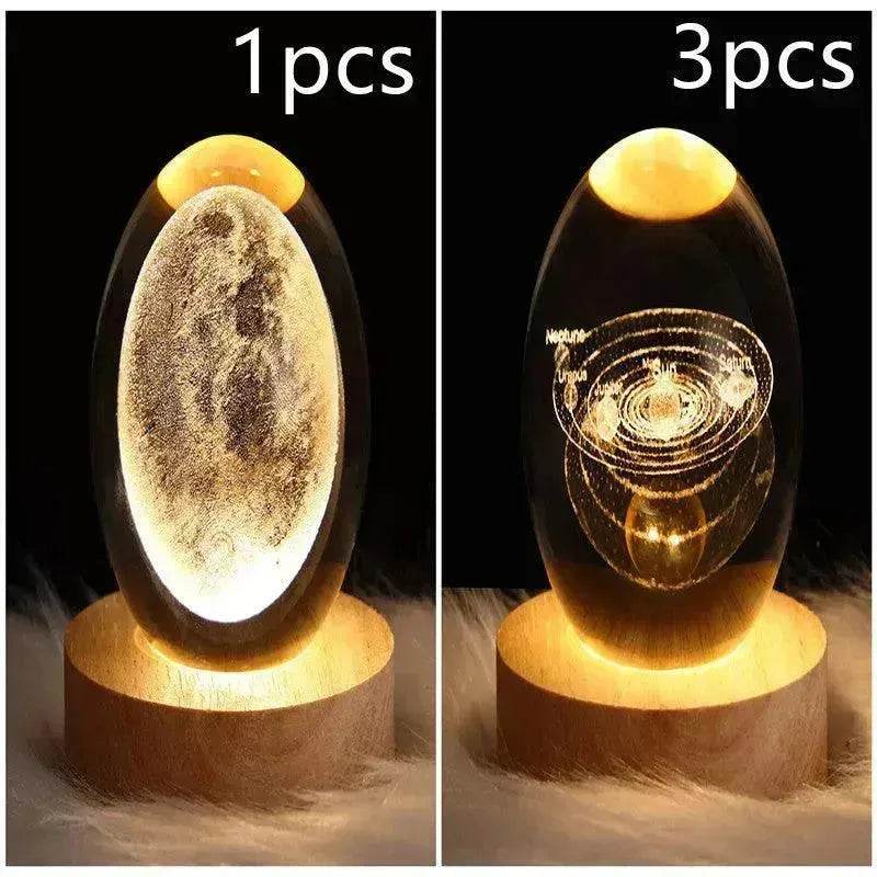 LED Night Light Galaxy Crystal Ball Table Lamp 3D Planet Moon Lamp Bedroom Home Decor For Kids Party Children Birthday Gifts - Velora