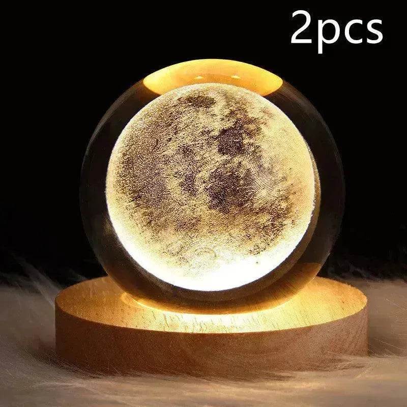 LED Night Light Galaxy Crystal Ball Table Lamp 3D Planet Moon Lamp Bedroom Home Decor For Kids Party Children Birthday Gifts - Velora