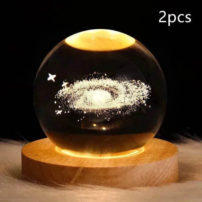 LED Night Light Galaxy Crystal Ball Table Lamp 3D Planet Moon Lamp Bedroom Home Decor For Kids Party Children Birthday Gifts - Velora