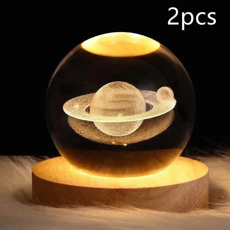 LED Night Light Galaxy Crystal Ball Table Lamp 3D Planet Moon Lamp Bedroom Home Decor For Kids Party Children Birthday Gifts - Velora