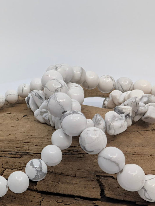 Howlite Bracelet — Chip, 6mm & 8mm Round Beads
