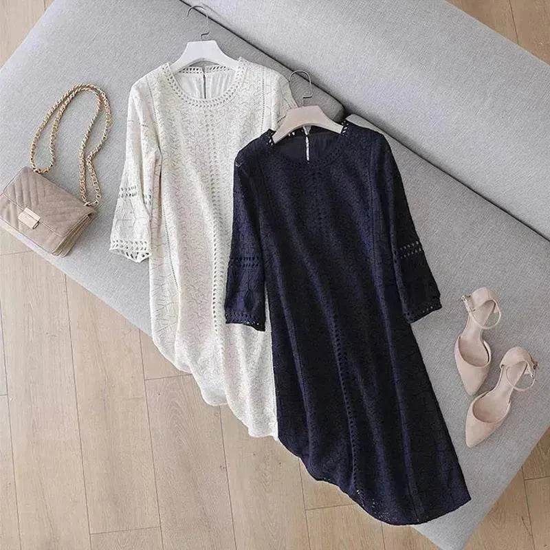 Loose Temperament Hollow-out Three-quarter Sleeve Straight Skirt - Velora