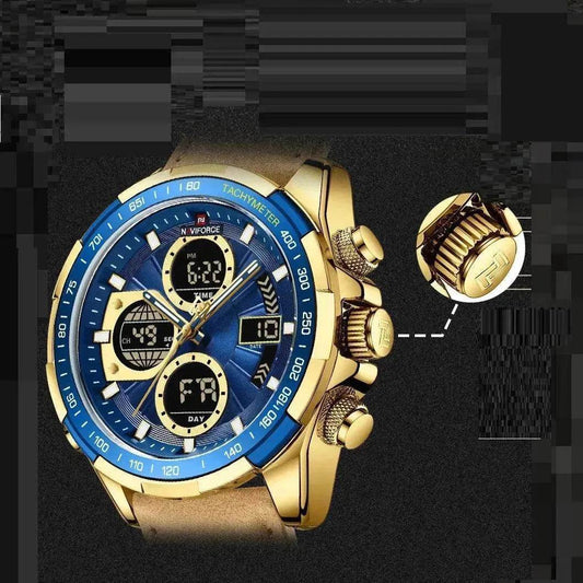 Luxury Men's Waterproof Sports Leather Strap Electronic Multi-function Watch - Velora