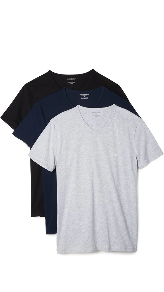 Emporio Armani mens Cotton V-neck Undershirts Base Layer Top Grey/Navy/Black Small US