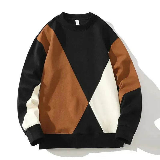 Men's Round Neck Sweater Spring Fashion Loose Breathable Stitching Long Sleeve - Velora