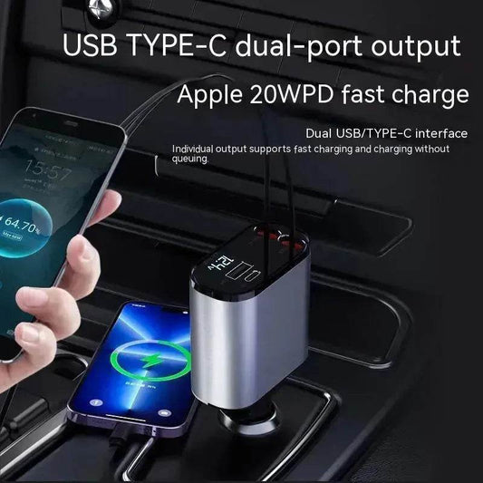 Metal Car Charger 100W Super Fast Charging Car USB And TYPE-C Adapter - Velora
