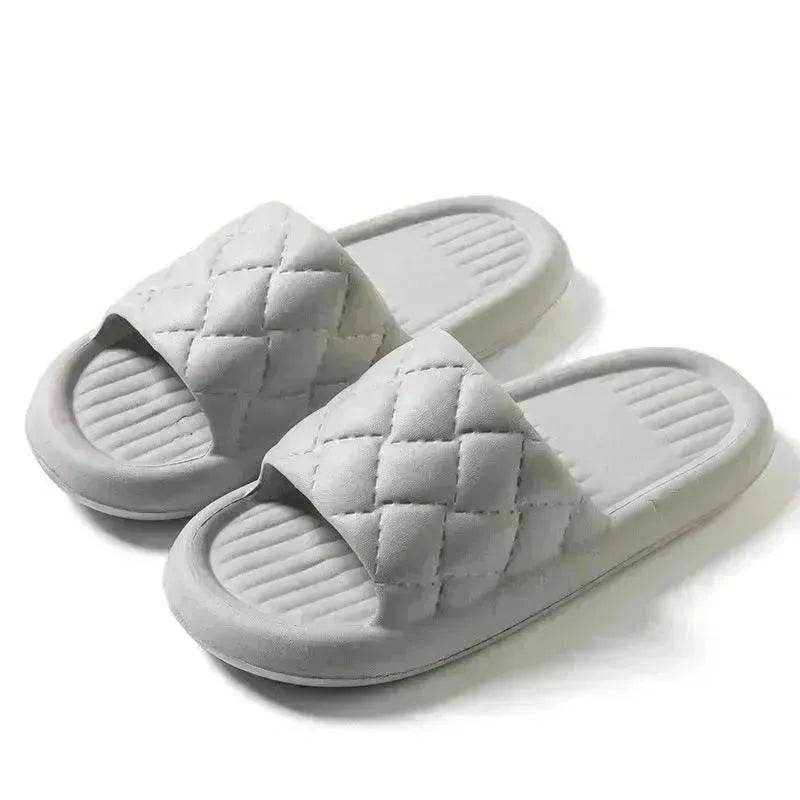 New Rhombus Home Slippers Summer Non-slip Floor Bathroom Slipper Lightweight Simple House Shoes For Women Men - Velora