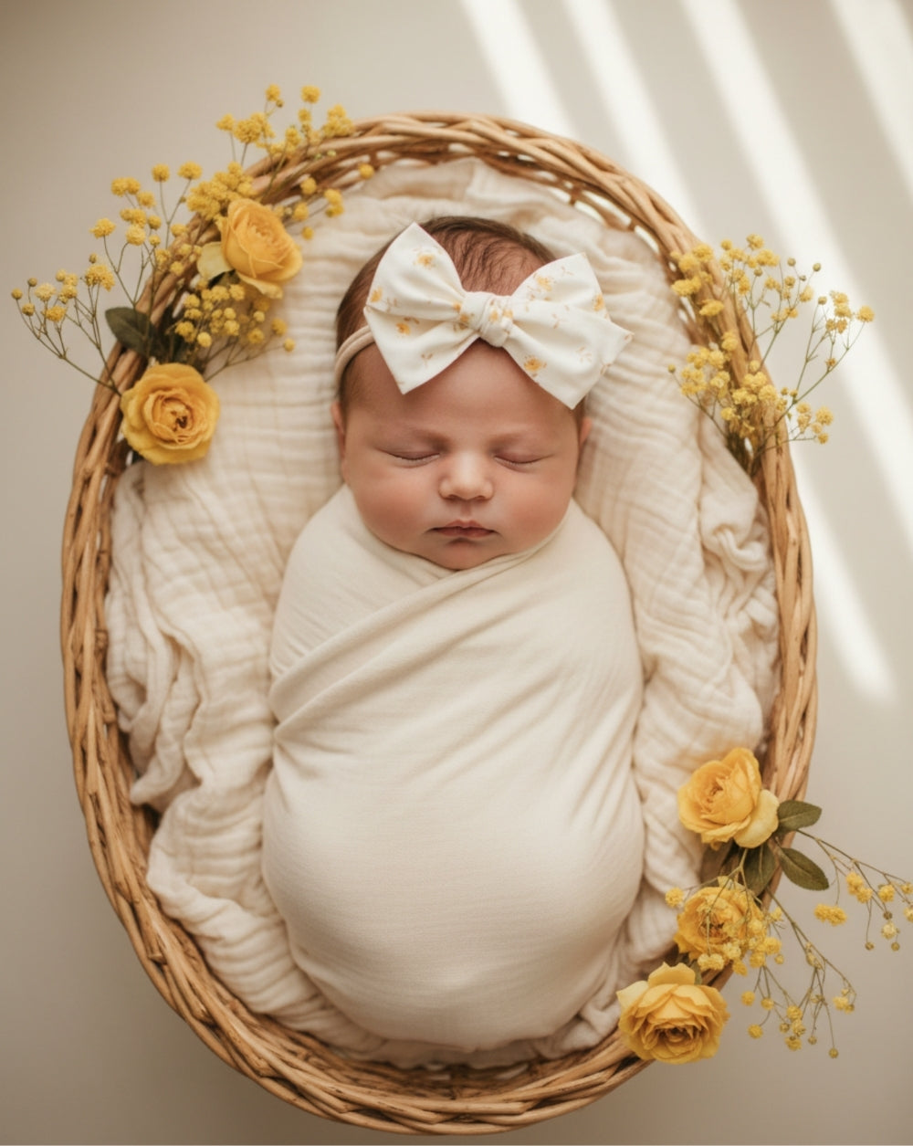 Yellow Flowers on Cream Oversize Bow