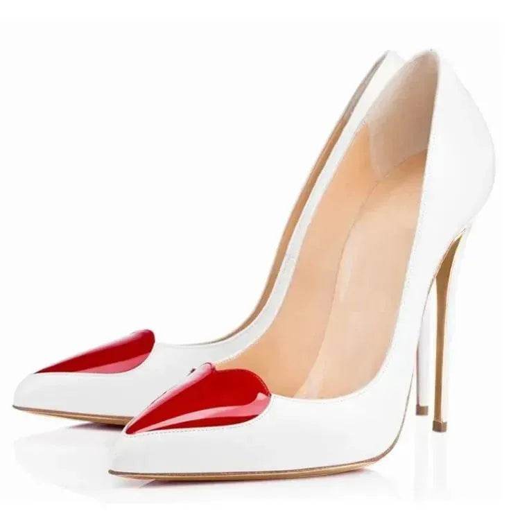 Red Love Pointed High Heels Stiletto Pumps Single Shoes - Velora