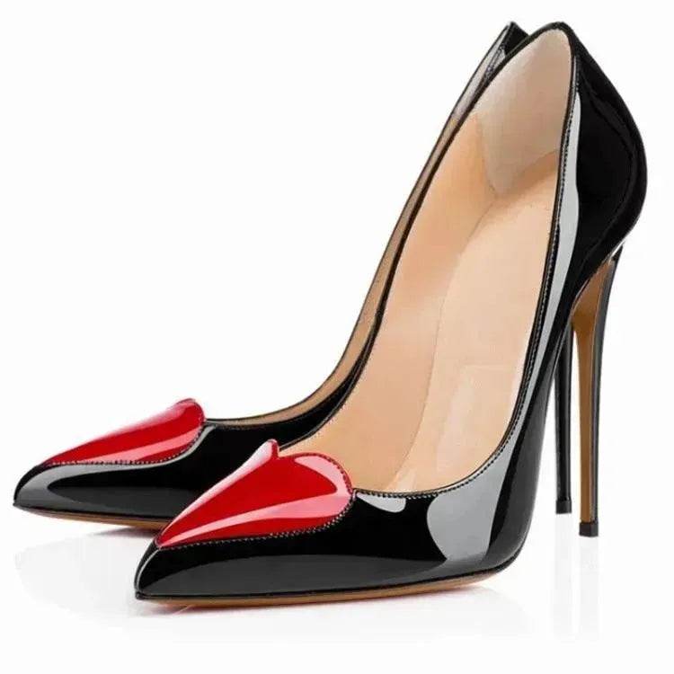 Red Love Pointed High Heels Stiletto Pumps Single Shoes - Velora